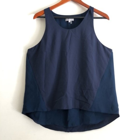 1. State Tops - 1. State Racerback Tank Top Chiffon Panel Navy L